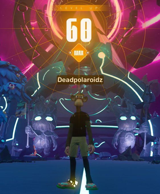 The image shows a man standing in front of a large, colorful scene with various objects such as a robot, a dragon, and other characters. The man appears to be looking at this scene or possibly taking a picture. The caption on the image reads "LEVEL 60 DONE", which indicates that the player has completed a level in the game.