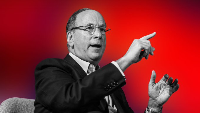 Larry Fink, CEO of BlackRock, the world's largest asset manager which sells Bitcoin-related ETFs, gestures while speaking at an event. The image illustrates the post's claim that BlackRock has sold $122.7 million worth of Bitcoin.