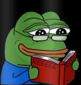 A cartoon image of Pepe the Frog wearing glasses and reading a red book titled 'REGULATION'.