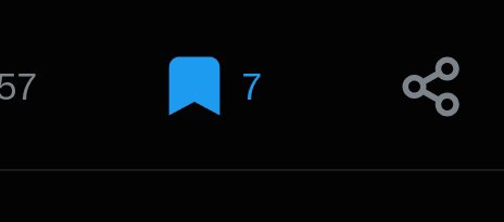 A dark interface showing a blue bookmark icon with the number 7 next to it, alongside a partial number 57 and a share icon.