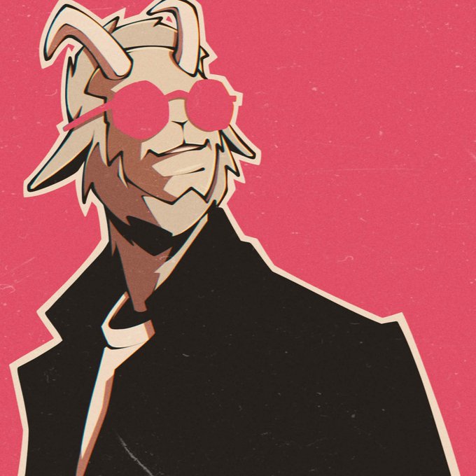 The image features a man wearing sunglasses, a black jacket, and a tie. He has a funny expression as he looks at the camera. The background of the image is pink with white lines, giving it an artistic touch. The caption below the image reads "We don't follow trends we set them Art by GOAT @GRYBNN". This suggests that the man in the picture might be wearing sunglasses and a tie to make a statement or express his unique style.