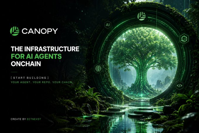 The image features a large tree with green leaves that appears to be encased within an orange circle or dome. The text on the image reads "CNPY" and "Infrastructure for AI Agents Onchain", which are related to the content of the post, likely discussing the importance of infrastructure in the realm of artificial intelligence and blockchain technology.