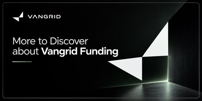 A dark promotional banner with the Vangrid logo reading 'More to Discover about Vangrid Funding' alongside a glowing geometric design.