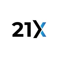 A logo featuring the text "21X" with the X in blue.