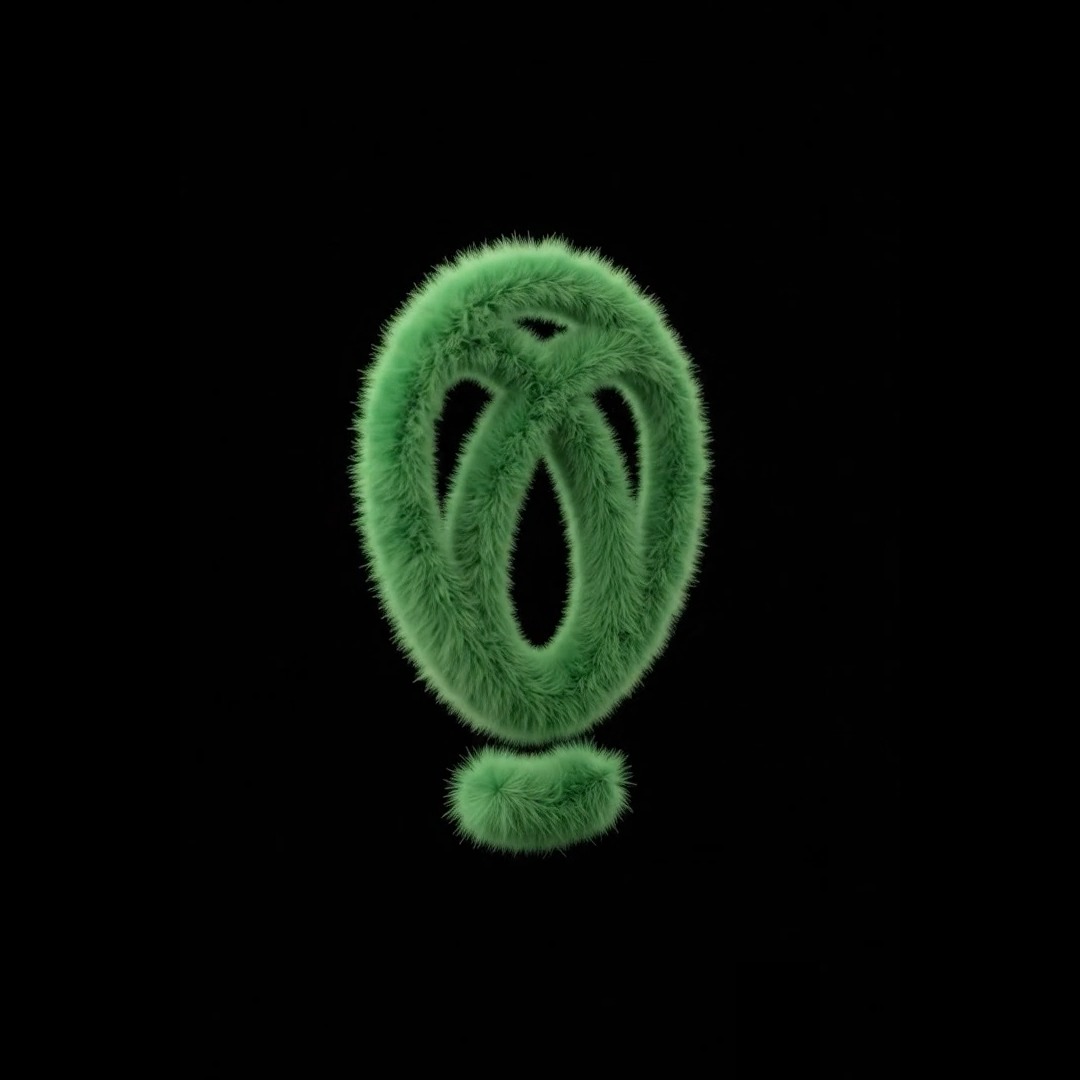 A fluffy, fur-textured green exclamation mark floats against a black background, visually emphasizing the post's sentiment of "Seeing green everywhere today" — a phrase often associated with bullish markets or profits.