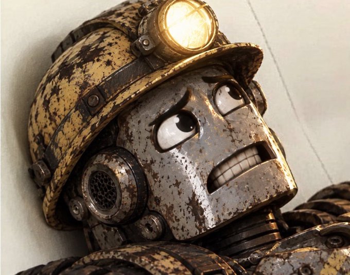 A weathered, rust-covered robot with glowing headlights and gritted teeth appears to be lying exhausted against a wall, its wide eyes staring upward in apparent disbelief or shock—mirroring the dramatic "BREAKING" tone of Solana's surprising flip of RobinhoodApp to claim the No. 1 spot for tokenized commodities spot DEX volume.