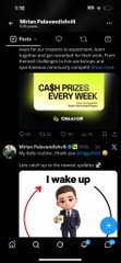 A Twitter/X post screenshot from Niklas Pettersson (@_pettersson) discussing free NFA mint projects and sharing a joke meme image with the caption 'I wake up' showing a character emerging from an egg.