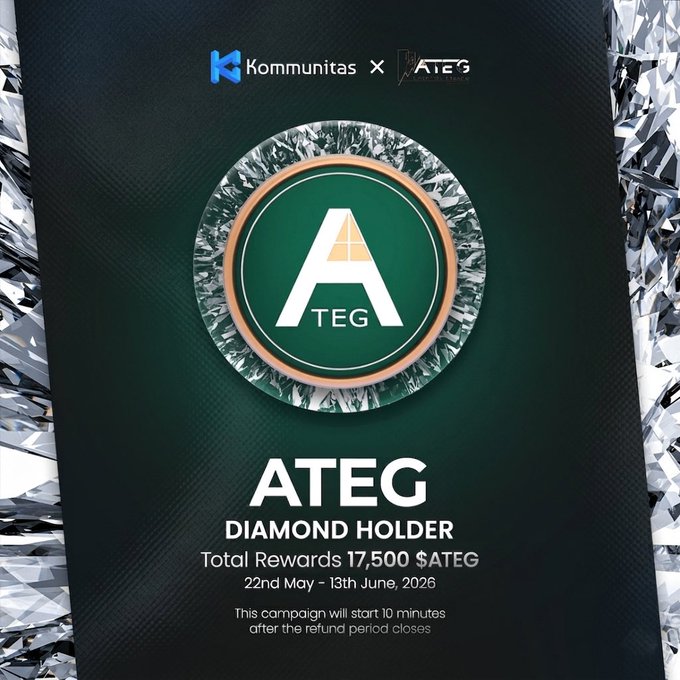 The image features an advertisement for a Diamond Holder, specifically for @Ateg Capital. The poster displays a green circle with a gold border that says "Ateg" at its center. Below this, there are two lines of text providing information about the Diamond Holder and how it works. The poster also includes a link to a website where one can learn more about the Diamond Holder and claim their reward.