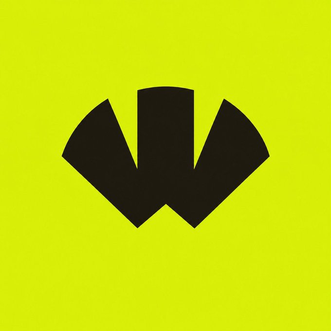 A bold black downward-pointing arrow or stylized "W" logo sits on a bright yellow background, visually echoing WizzHQ's branding while symbolizing the project's foundational role in building AI agent infrastructure on the Robinhood chain.
