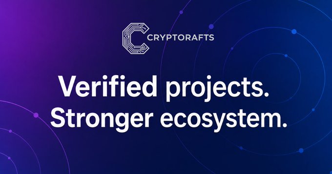 A promotional graphic with a dark purple background displaying the "CRYPTORAFTS" logo and the text "Verified projects. Stronger ecosystem."