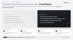 A screenshot of an article titled "Identity doesn't cross the border. Proof does" from The Block, published under the DNA OnChain category, discussing digital identity and blockchain-based verification. The article appears related to the post's mention of DNAOnChain being built on the XRP Ledger for digital identity solutions.