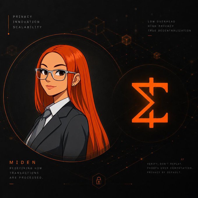 The image features an orange cartoon woman wearing a suit, glasses, and a tie. The woman has long hair that she wears in a bun. She appears to be posing for a portrait or drawing. The background of the image is black with various shapes and lines scattered throughout it. There are also some words written on the image, including "blockchain", "privacy", "security", and "transactions". These words seem to be related to the woman's outfit and the overall theme of the image.