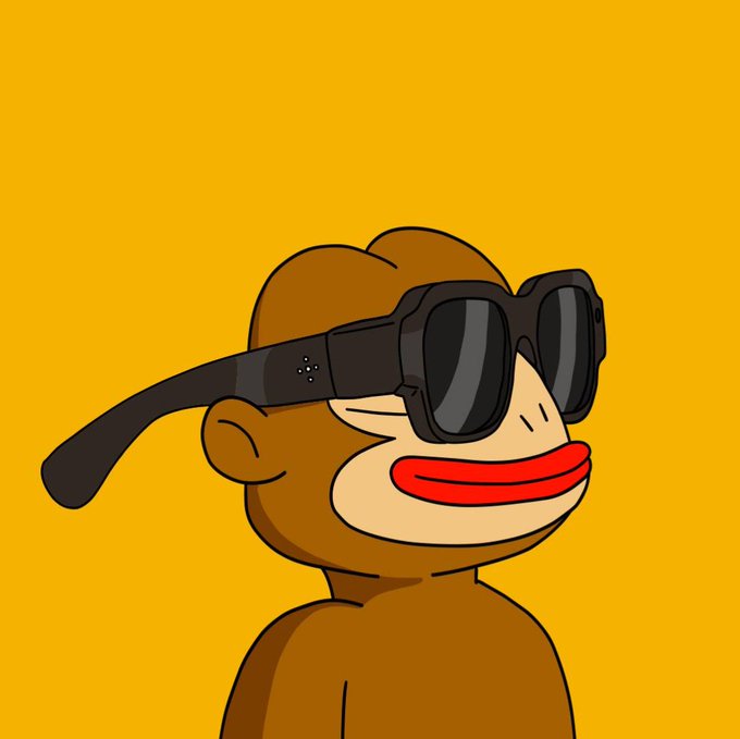 A cartoon illustration of a brown monkey wearing oversized black sunglasses, set against a solid yellow background.