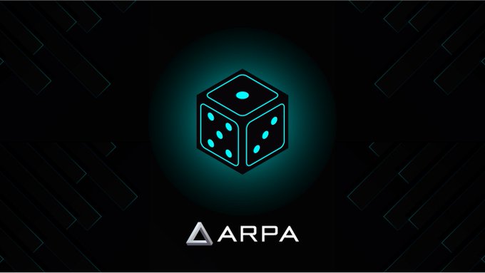 A logo for "ARPA" displayed beneath a glowing teal 3D cube with dot patterns resembling dice faces, set against a dark background.