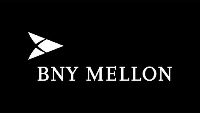 The image displays the BNY Mellon logo in white against a black background, featuring their distinctive stylized arrow-like emblem above the company name. This logo relates to the news that BNY Mellon's Belgium division has been added to ESMA's MiCA registry as one of 15 new Crypto-Asset Service Providers (CASPs).