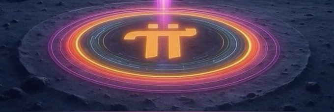 A glowing golden "π" symbol rests at the center of concentric neon rings emanating vibrant orange and pink light against a dark, lunar-like surface. The image visually evokes the ongoing "mining" and refining of Pi cryptocurrency, aligning with the post's announcement of the upcoming v27 ecosystem upgrade on September 15, 2026.