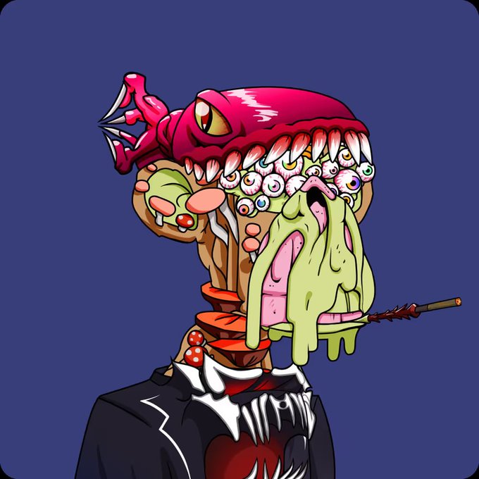 A grotesque cartoon illustration depicts a man in a suit whose head has transformed into a monstrous burger-like creature with multiple eyeballs, fangs, and dripping sauce, reflecting on the 'Bob's Burgers' horror theme.