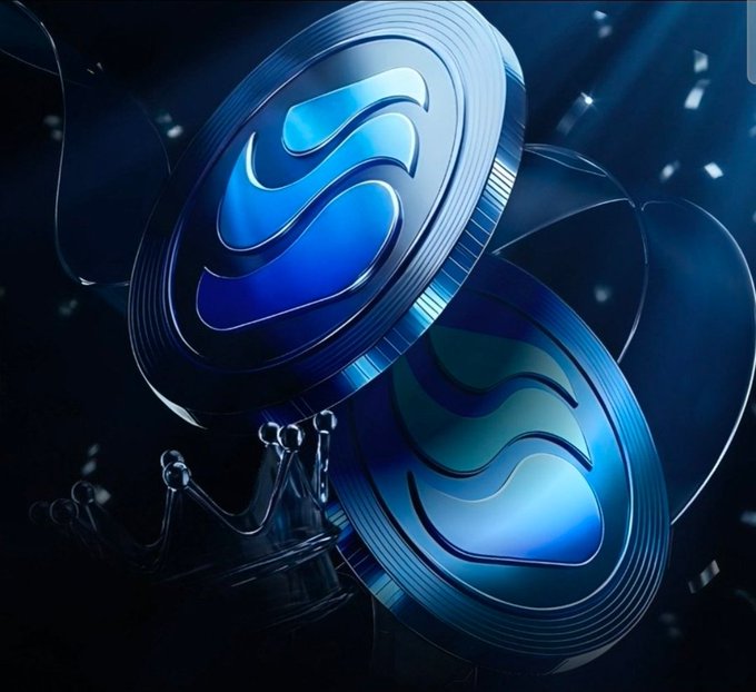 A close-up of two glossy blue physical coins stacked at an angle, each featuring the stylized "River" wave emblem, sitting beside a glass chess king piece, conveying themes of strategy and value in the $RIVER crypto project.