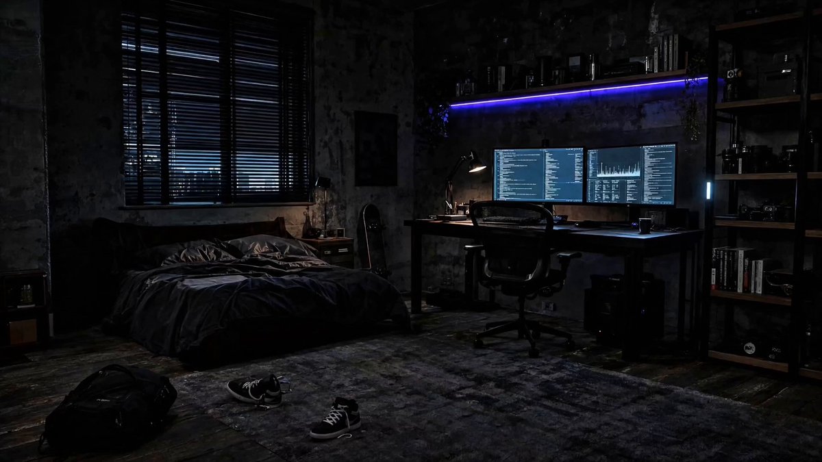 The image shows a bedroom with a bed, desk, and computer setup. The room has a dark atmosphere, which contrasts with the blue neon lights coming from the monitor. There are also several books scattered around the room, indicating that this space is used for both work and leisure activities. The post suggests that there might be an event happening in Berlin called the Solana Summit, where people gather to discuss web3 technology and its impact on society. It encourages viewers to consider how they can participate in or benefit from the emerging field of web3.
