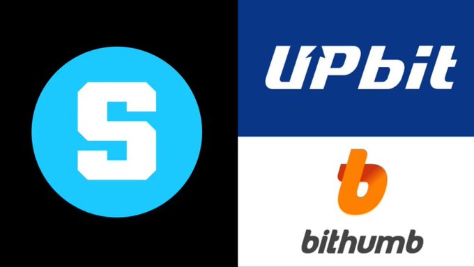 The image displays logos of The Sandbox ($SAND), Upbit, and Bithumb, illustrating the post's news that the two South Korean cryptocurrency exchanges have flagged the $SAND token due to security concerns within The Sandbox ecosystem, including potential wallet or ledger vulnerabilities.