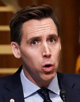Sen. Josh Hawley (R) is captured mid-speech, mouth open in apparent emphasis, during a formal hearing setting that visually accompanies the post's reporting on his intent to vote against the Clarity Act over concerns about community bank deposits and crypto rewards.