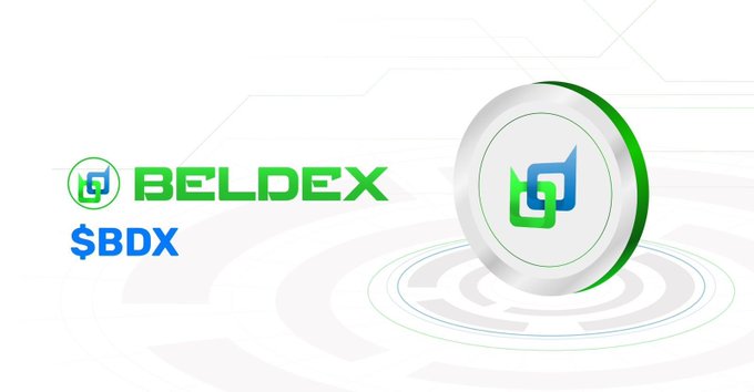 A digital banner displays the 'BELDEX' logo and ticker '$BDX' in green and blue text next to a circular 3D emblem.