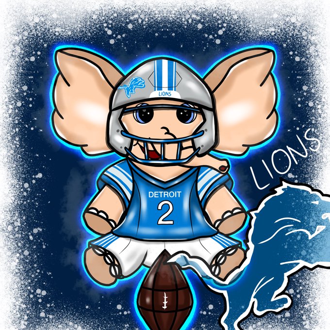 Cartoon artwork of a mouse dressed as a Detroit Lions football player wearing jersey number 2, with 'LIONS' text and a football in the foreground.