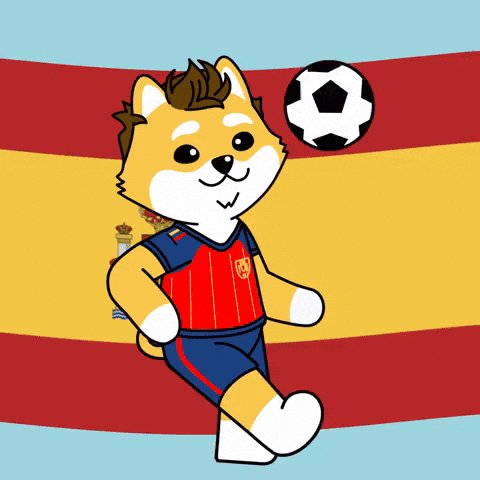 The image features a cartoon dog wearing a red and blue soccer uniform, with its front paws raised high as if ready to kick a soccer ball. The background of the image is a vibrant red and white flag, which matches the color scheme of the dog's outfit. The caption "Ready." suggests that this scene is part of an advertisement or promotional material for a sports team or event.