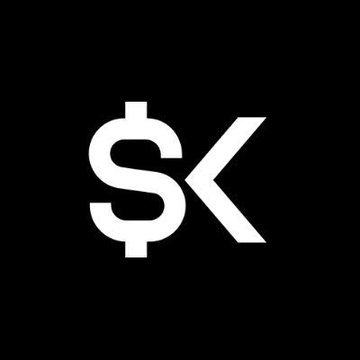 A black square displays a bold white "Sk" monogram, resembling the StablecoinX logo associated with the Nasdaq ticker "USDE" referenced in the post about StablecoinX beginning trading on the exchange.