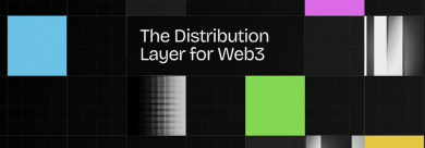 The graphic displays the tagline "The Distribution Layer for Web3" against a dark background accented with colorful blocks in blue, magenta, green, and yellow gradients. This ties into the post's theme by framing Nucleus Codes as the foundational infrastructure for Web3 rewards, shifting value from loud marketing to verifiable onchain and social contribution history.