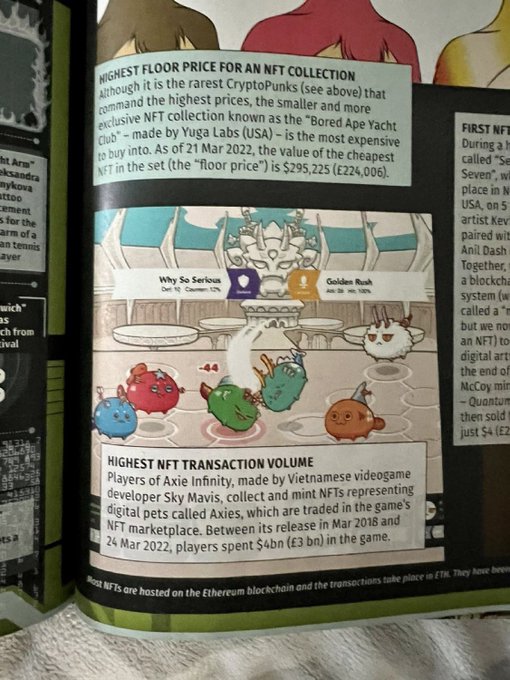 This image highlights Axie Infinity, a game that uses NFTs and has achieved the highest NFT transaction volume, with players spending $4 billion between March 2018 and March 2022.