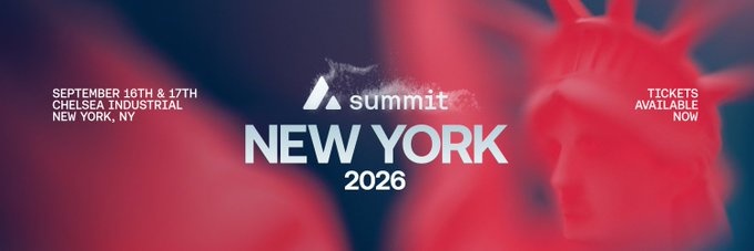 The image features a banner with an illustration of the Statue of Liberty. The text on the banner reads "Avalanche Summit New York 2026".