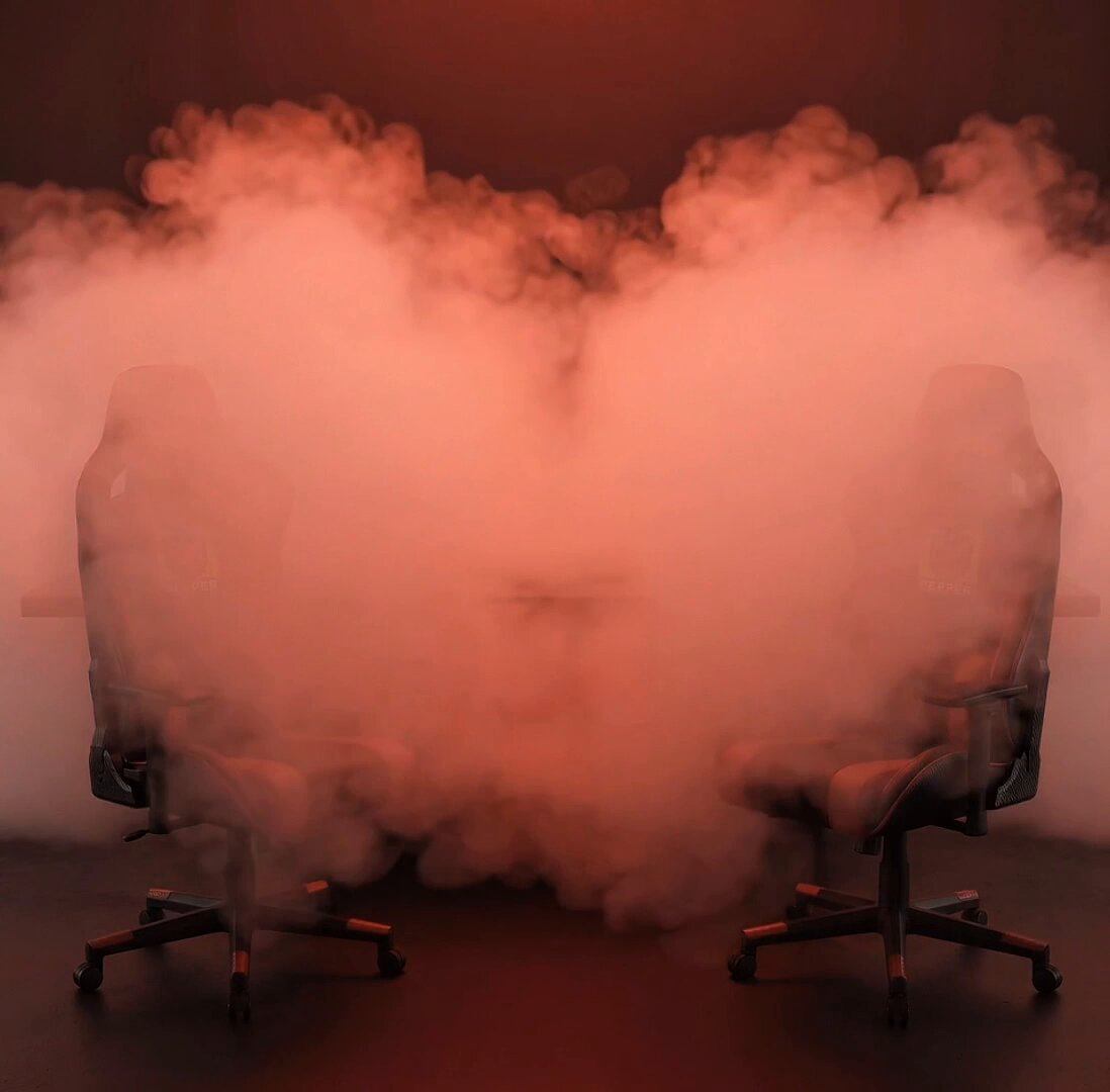 urns of smoke fill the room, obscuring the view and creating a sense of mystery.