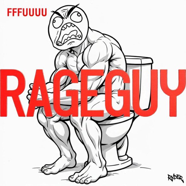 The image features a cartoon illustration of a man sitting on a toilet with his arms crossed, giving off an angry or aggressive vibe. The text "Rage Guy" is written above him, which seems to be a reference to the character from the video game " Rage Against the Machine". This connection between the image and the game adds a humorous element to the post.