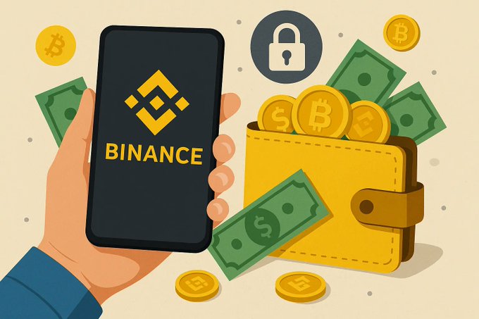 A hand holds a smartphone displaying the Binance app logo alongside a wallet overflowing with Bitcoin coins, cash, and a padlock icon symbolizing security.

The image visually reinforces the post's theme by depicting Binance Wallet's secure, multi-asset crypto management capabilities, complementing the discussion of its swap feature that intelligently compares multiple liquidity sources to optimize price, slippage, and network fees.