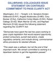 The image shows a brief statement from "Democrats" declaring that they will "NOT LEAVE GAY AT IT" regarding the Clarity Act, while emphasizing their commitment to passing the legislation and vowing to "FIGHT HARDER" to ensure victory on the issue.