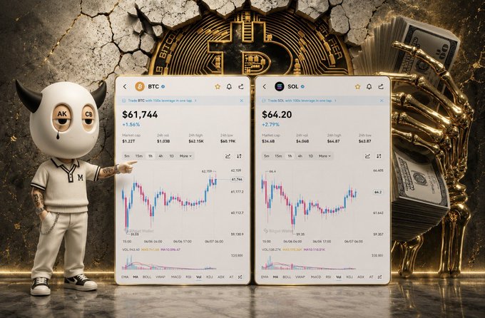The image shows a graphic representation of two charts next to each other displaying price data for Bitcoin (BTC) and Sol (SOL). The Bitcoin chart seems to have stronger trends compared to the Sol chart, with a higher low forming in the Bitcoin space. It is essential to pay attention to this information when analyzing market structure and identifying potential opportunities or risks associated with these cryptocurrencies.