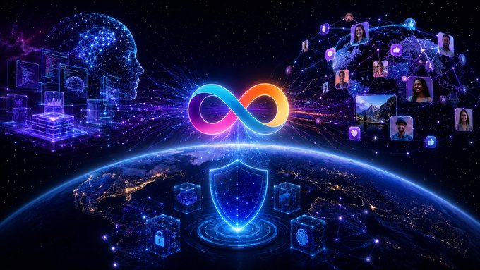 The image features an abstract representation of the world with various elements such as a globe, a shield, and multiple cubes scattered throughout. The dominant feature in the image is a large, colorful, and futuristic symbol that resembles an infinity sign or a "LOOP" shape. This symbol is surrounded by numerous smaller cubes, which are connected to it through lines, creating a sense of interconnectedness.

The post includes text that reads: "Anyone still betting against ips is trapped in 2021. The narrative died, but the tech kept building. You missed the quiet revolution, dismissing it as a relic". This message seems to be related to the digital world and technology, possibly referencing the rise of cryptocurrencies or the increasing influence of artificial intelligence on our lives.