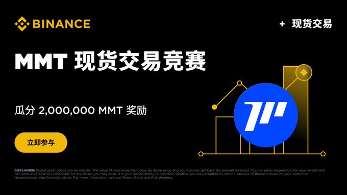 This image advertises Binance's MMT spot trading competition with a prize pool of 2,000,000 MMT. The graphic features the Binance logo, the MMT ticker symbol, and the prize amount, directly supporting the accompanying post about the competition.