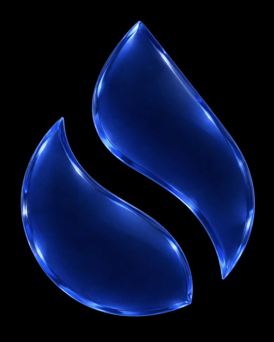 A glossy blue stylized 'S' logo, resembling the Sui cryptocurrency emblem, displayed on a black background.