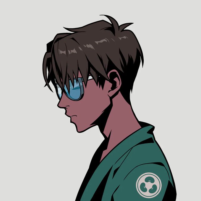 A stylized illustration of a young man in profile with dark messy hair and blue-tinted sunglasses, wearing a green jacket featuring a circular emblem. The image visually represents the poster's stoic, focused determination to buy the dip during market downturns, embodying a "locked in" investor ready to accumulate NFTs like Azuki while others panic sell.