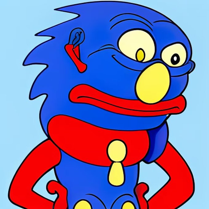 A cartoon illustration of a shocked-looking blue and red anthropomorphic character with wide yellow eyes and a red mouth against a light blue background.