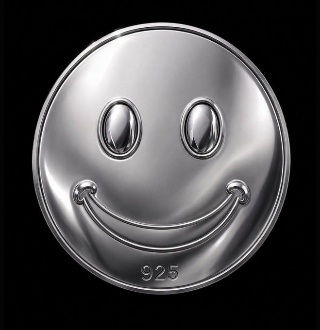 A polished silver smiley face pendant with the '925' sterling silver hallmark engraved at the bottom, displayed against a black background.