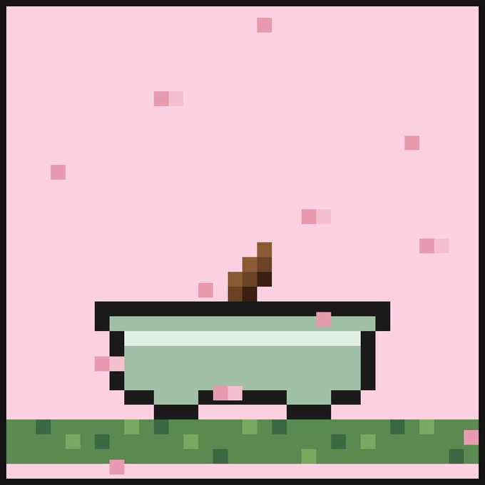 The image features a small potted plant, possibly a bonsai tree or a miniature tree, sitting inside a green pot with pink flowers blooming around its base. The background of the image is a light pink color, which complements the pink flowers on the pot and adds to the overall aesthetic appeal of the scene.