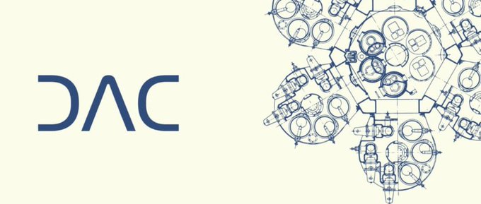 The image features the "DAC" logo alongside a detailed blue technical schematic of a mechanical component. The schematic visually reinforces the post's theme by symbolizing the precise engineering and structural reliability behind DAC's approach to blockchain finality and transaction security.