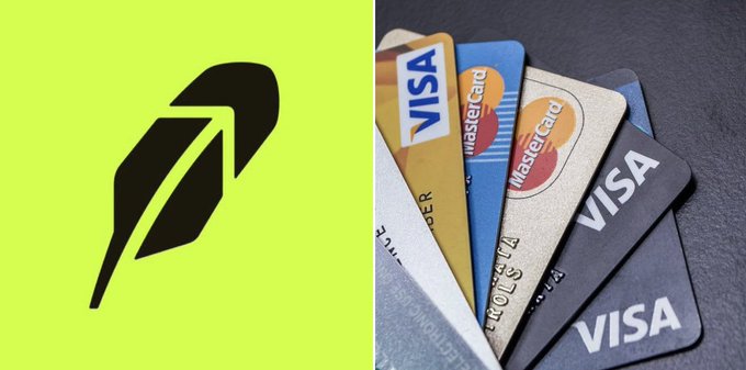 A green logo on the left paired with a fan of credit cards (Visa and MasterCard) on a dark surface.