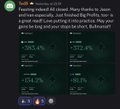 The image shows a social media post by investor and TV host Jim Cramer, who claims to have reduced his 401(k) portfolio to mostly cash and a significant position in the VanEck Bitcoin miners ETF (ticker: BUZZ). The post displays notable YTD gains for several ETFs: BUZZ up +581.5%, BLOK up +108.2%, and SOXL up +51.8%, aligning with the accompanying post's celebration of Bitcoin and altcoin pumps and outperformance.