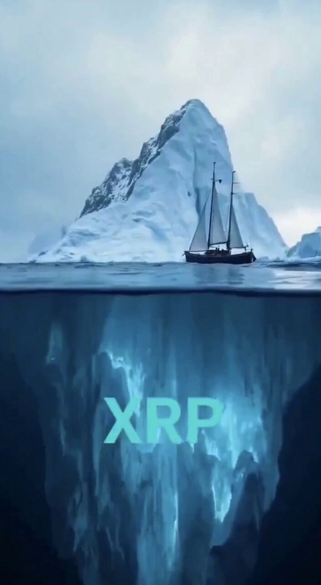 The image shows a large iceberg floating in the ocean, with a small boat sailing past it. The text "XRP" is written above the iceberg, which is blue and white in color. The caption below the image reads "What most people see isn't even 1% of XRP." This suggests that the focus of the post is on the iceberg and not on the actual content of the image or the post itself.