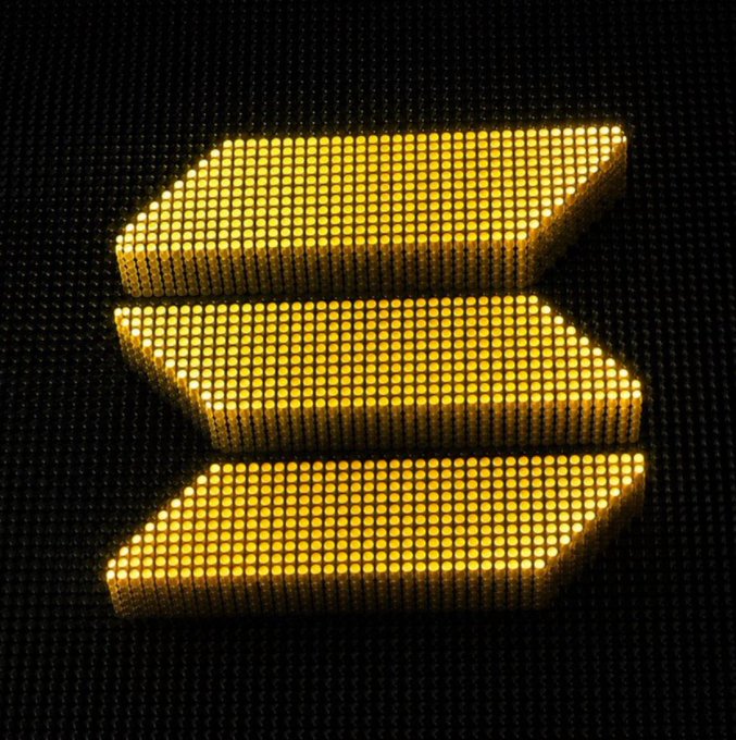 A glowing yellow Solana ($SOL) logo composed of illuminated LED dots is displayed on a dark pixelated background, visually representing the cryptocurrency being referenced in the airdrop announcement.