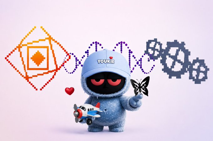 The image features a small blue robot figure holding an airplane toy with its arms outstretched. The background of the image has various shapes and colors, including squares, circles, and lines. There are also some text elements present in the image that read "gQuip @quipnetwork Quantum risk is not a distant sci fi topic anymore, BlackRock has acknowledged it... Governments are preparing post quantum standards. Even Bitcoin communities are discussing migration paths."